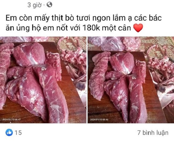 Một bài đăng trên mạng xã hội rao bán thịt bò giá rẻ
