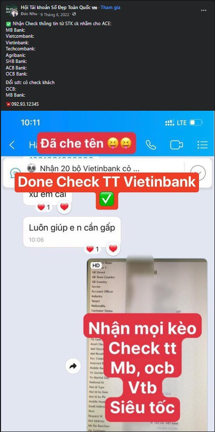 H.Đ.N sử dụng tài khoản Facebook, Zalo, Telegram của mình và người yêu để quảng cáo nhận làm dịch vụ tra soát thông tin tài khoản ngân hàng