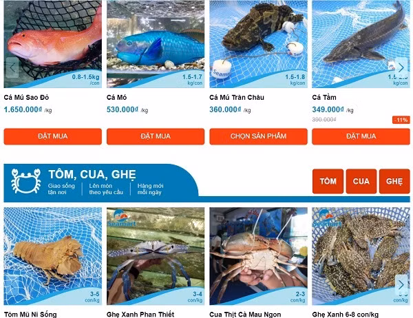 Các mặt hàng hải sản bán trên mạng rất đa dạng