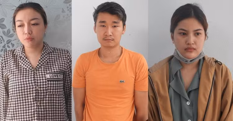 Các đối tượng Trần Thị Hương Thảo, Bùi Thị Thanh Thảo và Nguyễn Đăng Hùng (từ trái qua).