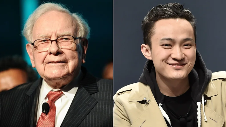 Justin Sun và tỷ phú Warren Buffett. Ảnh: Getty.
