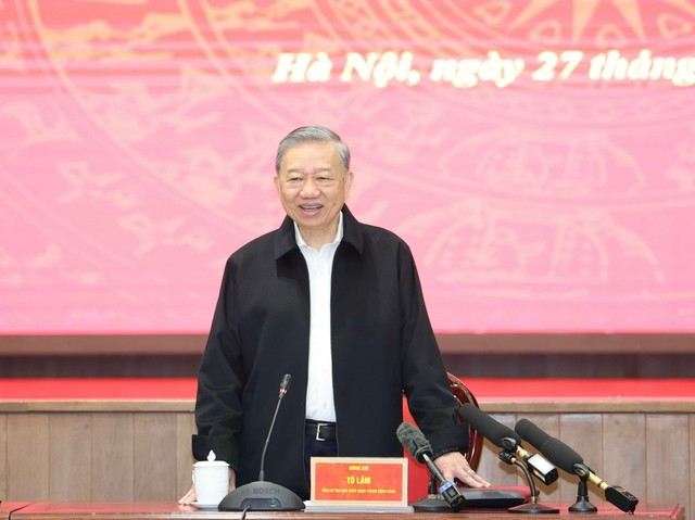 Tổng Bí thư Tô Lâm phát biểu tại buổi làm việc. (Ảnh: Hà Nội mới)