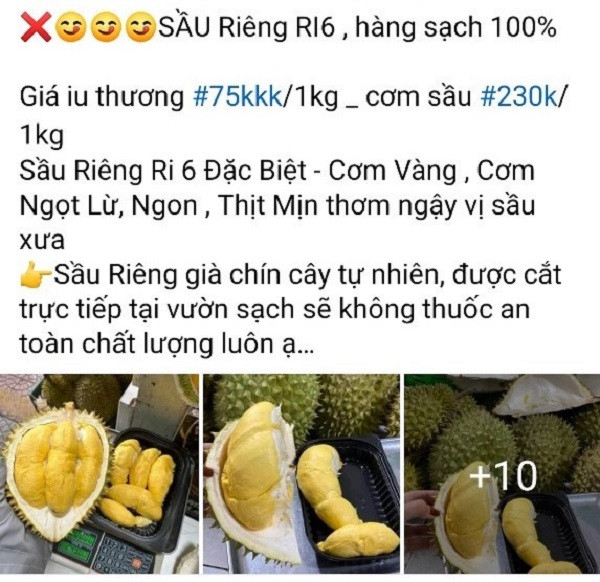 Một mẫu quảng cáo rao bán sầu riêng chín cây trên chợ mạng.