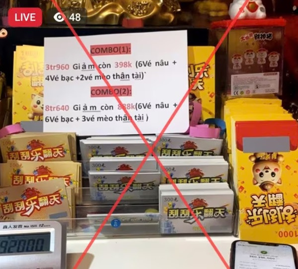 Một fanpage livestream bán thẻ cào trúng thưởng. Ảnh chụp màn hình.