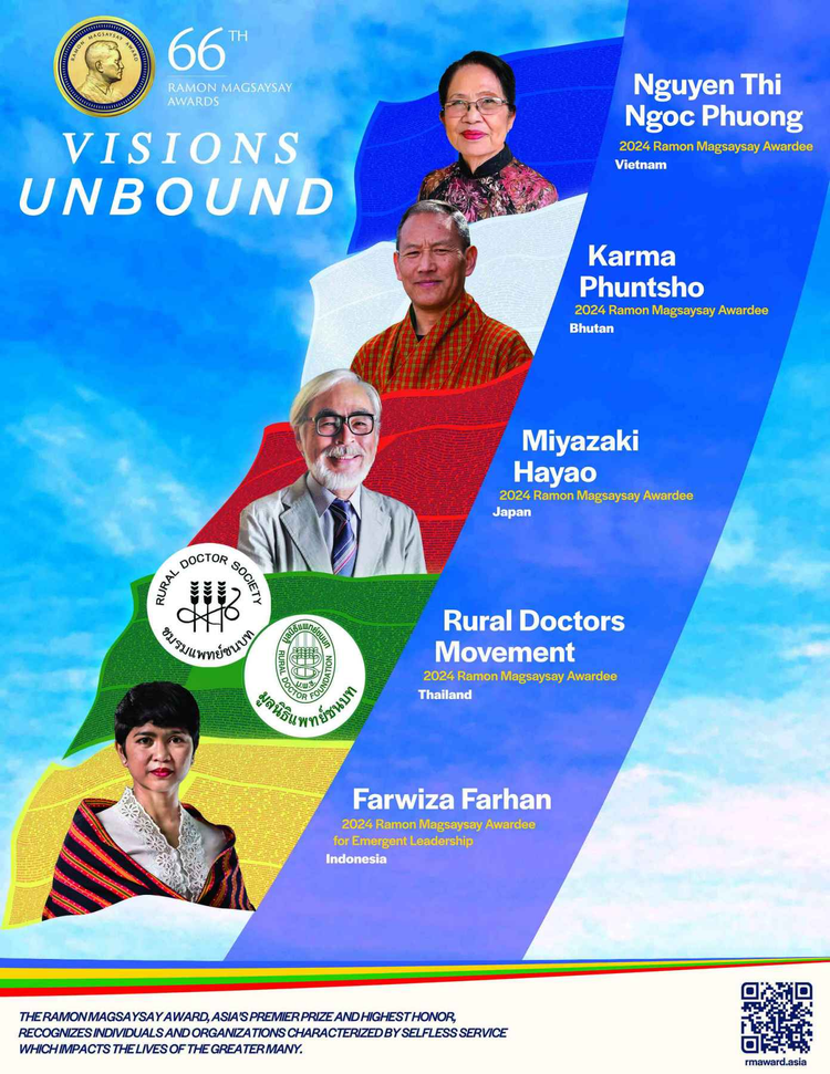 Giáo sư Nguyễn Thị Ngọc Phượng và 4 cá nhân, tổ chức khác nhận Giải &quot;Nobel của châu Á&quot;. Ảnh: Quỹ Giải thưởng Ramon Magsaysay.