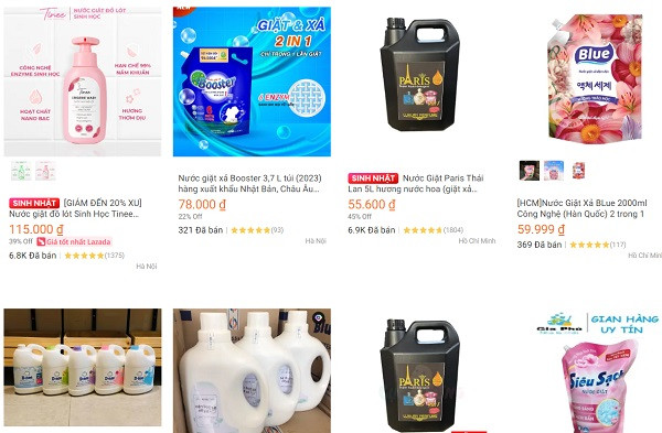 Nước giặt giá rẻ bán tràn lan trên mạng xã hội, sàn thương mại điện tử.