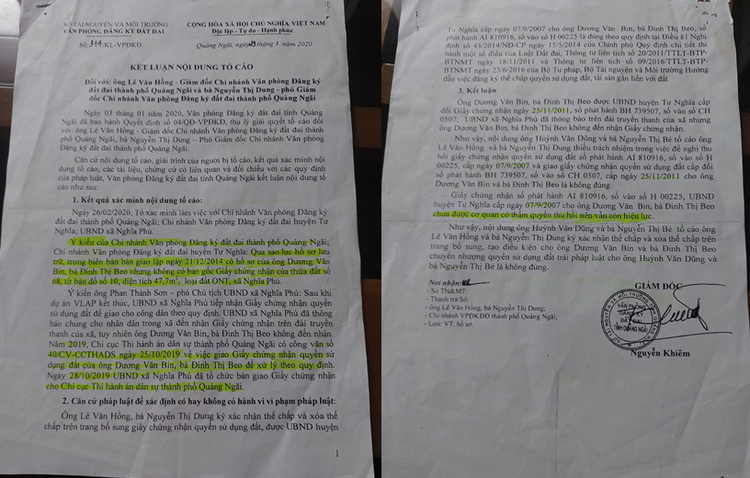 Kết luận nội dung tố cáo.