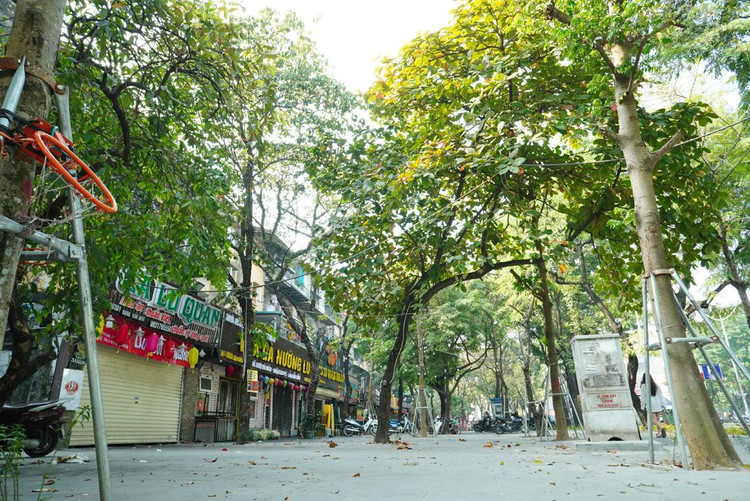 Vỉa hè trên phố Đặng Văn Ngữ vừa mới hoàn thiện việc lát lại đá tự nhiên.