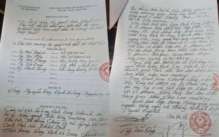 Biên bản làm việc giữa UBND xã Việt Đoàn và ông Định, ông Chính.