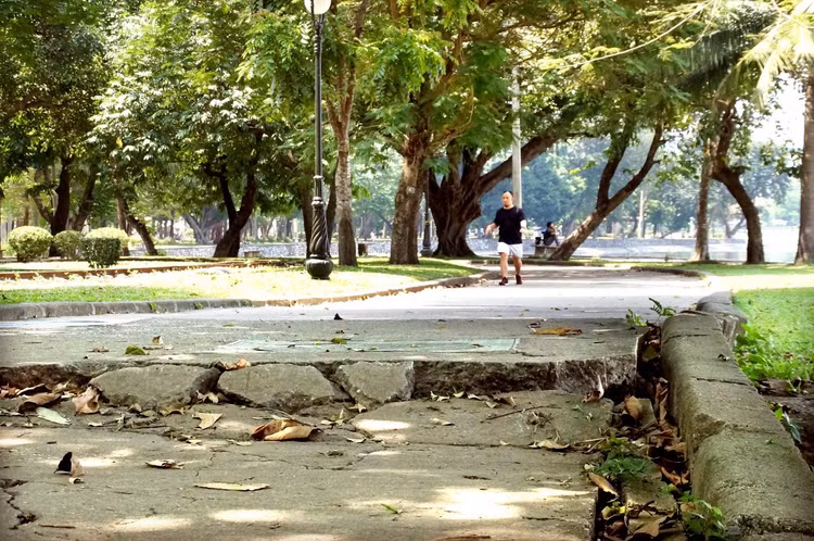 Những lối đi bị xuống cấp trong công viên Thống Nhất.