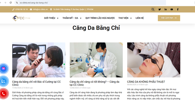 Các dịch vụ được đăng tải tại website https://cc-clinic.vn - Ảnh chụp màn hình