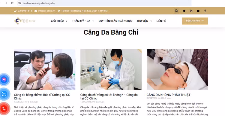Các dịch vụ được đăng tải tại website https://cc-clinic.vn - Ảnh chụp màn hình