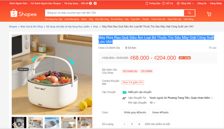 Máy khử khuẩn rau, củ giá rẻ đang rao bán trên trang Shopee. Máy khử khuẩn rau, củ giá rẻ đang rao bán trên trang Shopee.
