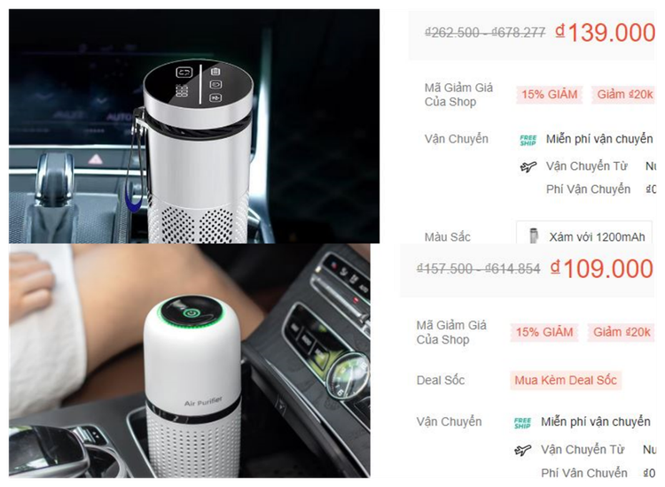 Máy lọc không khí ô tô giá chỉ 109.000 đồng được bán trên các sàn thương mại điện tử.