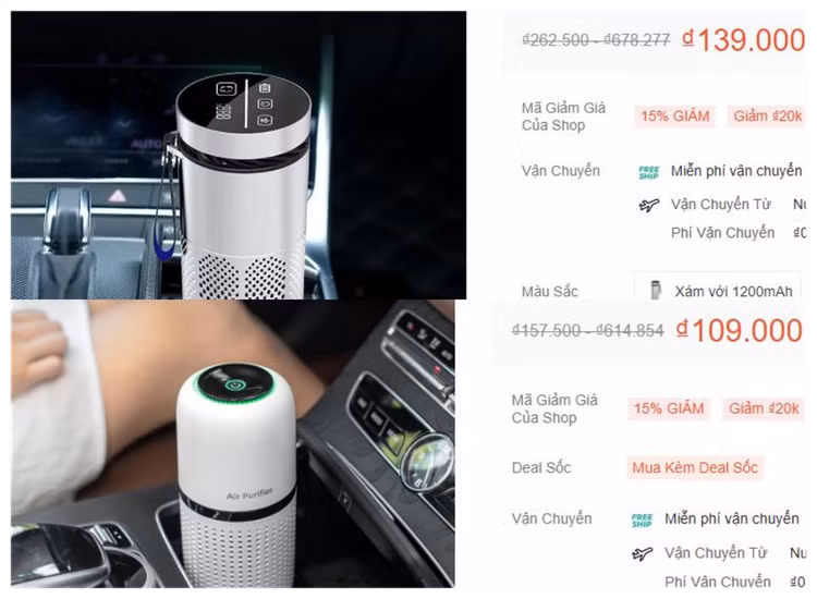 Máy lọc không khí ô tô giá chỉ 109.000 đồng được bán trên các sàn thương mại điện tử.
