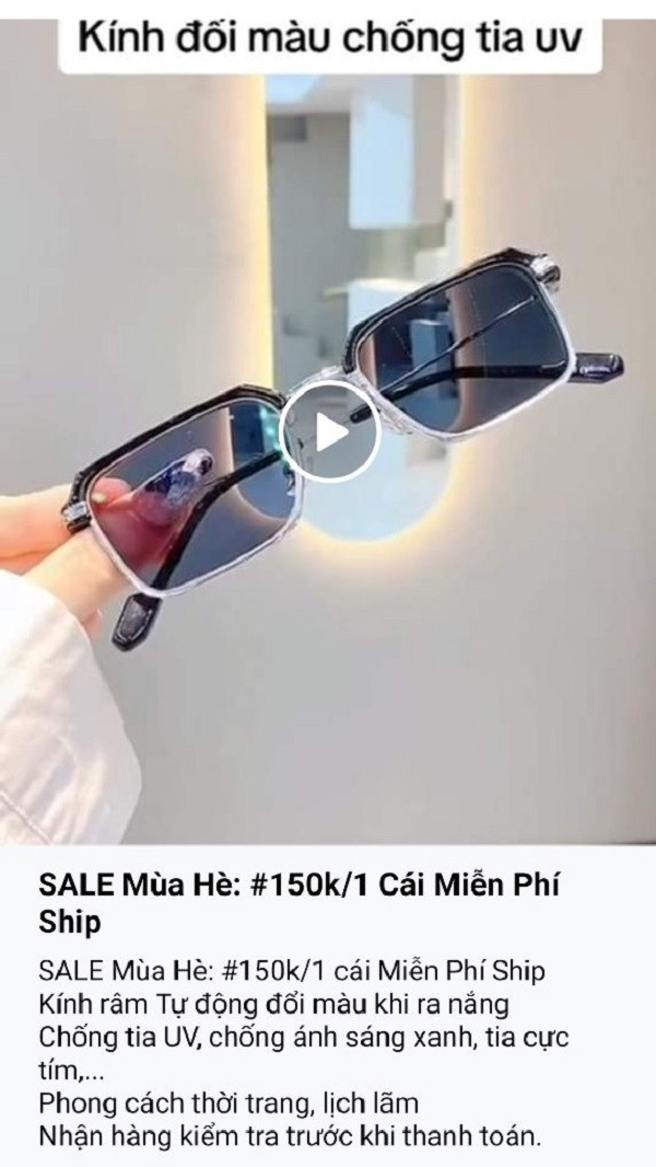 Một mẫu quảng cáo bán kính râm trên chợ mạng.