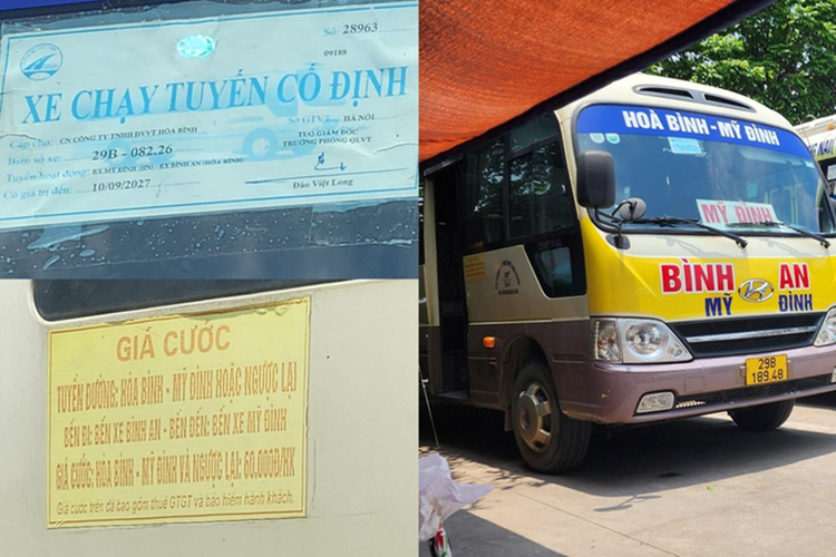 Xe khách Bình An của Công ty TNHH DVVT Hòa Bình "ghé" Bến xe Trung tâm Hòa Bình để đón, trả khách. Ảnh: Thiên Tuấn.