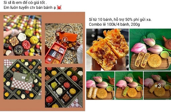 Bánh trung thu với muôn vàn chủng loại, mẫu mã, giá thành bày bán trên chợ mạng. Ảnh chụp màn hình