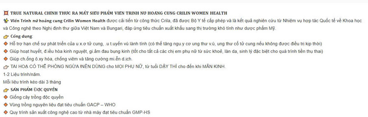 Quảng cáo Viên trinh nữ hoàng cung Crilin women Health trên trang thương mại điện tử - Ảnh chụp màn hình.