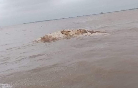 Vật thể nghi là xác cá voi nổi trên vùng biển Diêm Điền. Ảnh baodantri Vật thể nghi là xác cá voi nổi trên vùng biển Diêm Điền. Ảnh baodantri