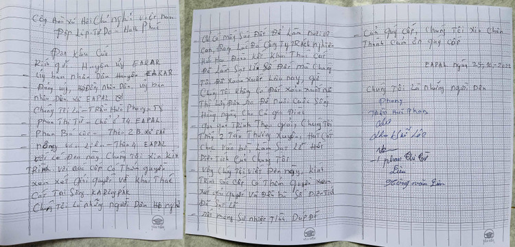 Đơn kêu cứu của người dân tại thôn 4, xã Ea Pal, huyện Ea Kar, tỉnh Đắk Lắk.