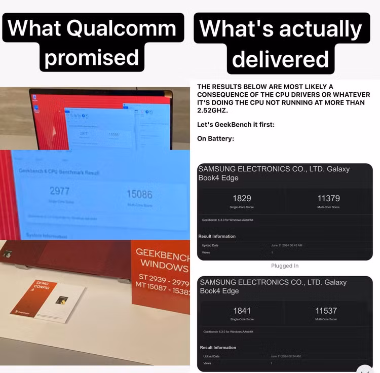 Chip Snapdragon X Elite không đem lại hiệu năng như kì vọng