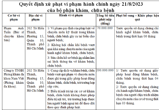 Quyết định xử phạt mới nhất của Thanh tra Sở Y tế TP HCM - Ảnh chụp màn hình