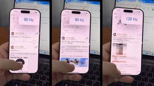 iPhone bị giảm tần số quét xuống 80 Hz sau khi cập nhật lên iOS 18. Ảnh: Ice Universe