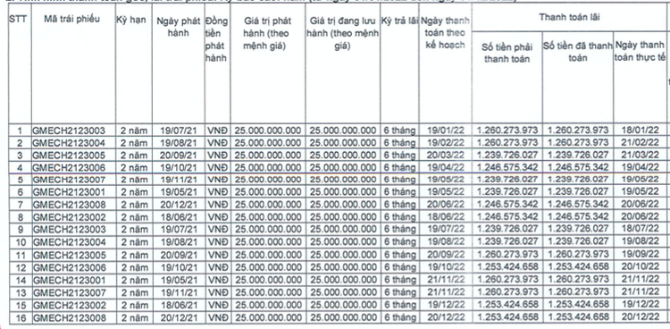 Dư nợ trái phiếu tại thời điểm cuối năm 2022 của Galaxy EE