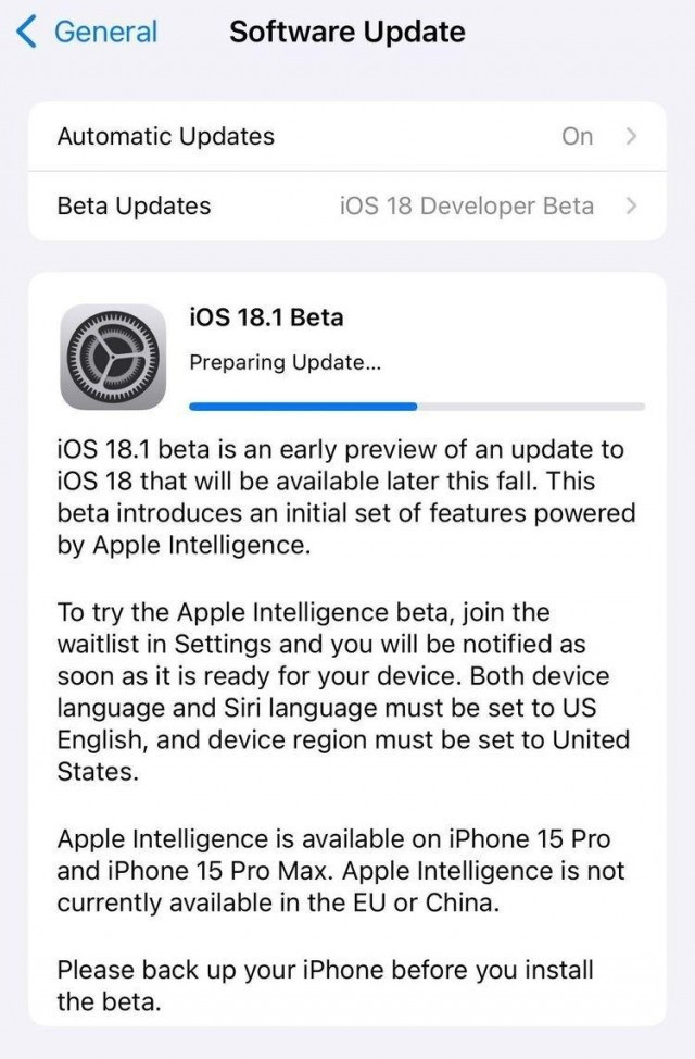 Bản cập nhật iOS 18.1 Benta. Ảnh Tinhte Bản cập nhật iOS 18.1 Benta. Ảnh Tinhte