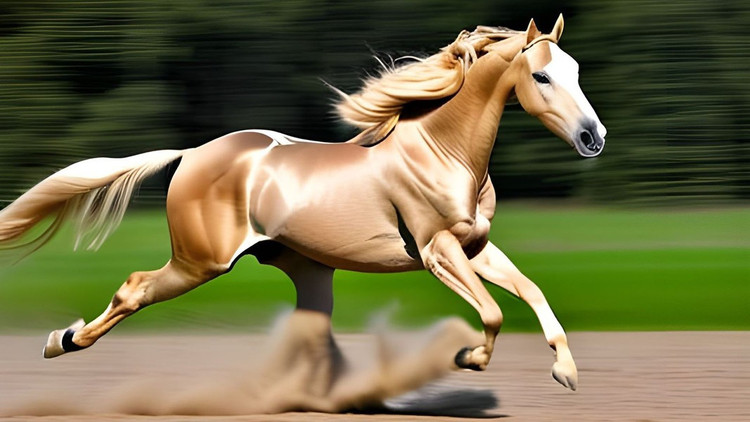 Nhờ lưng dài, cổ thẳng và cao, ngực hẹp, chân trước thẳng, chân sau cong như lưỡi liềm cùng phần hông mảnh mai và ngực hẹp nên Hãn Huyết Mã có tốc độ phi nước kiệu rất mạnh mẽ (1km/1 phút 7 giây) cùng sự dẻo dai đáng kinh ngạc. Ảnh Horses Online