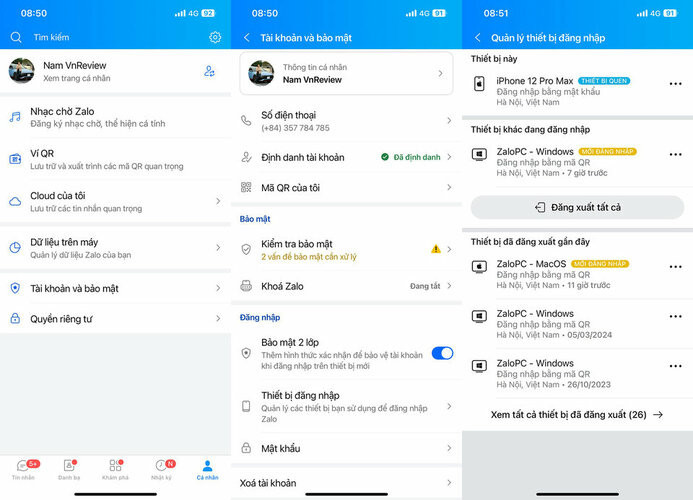 Mẹo kiểm tra tài khoản Zalo có bị xâm nhập trái phép. Ảnh RVn Mẹo kiểm tra tài khoản Zalo có bị xâm nhập trái phép. Ảnh RVn