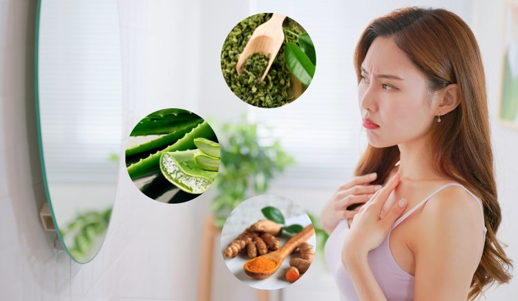 Bí quyết trị mụn ở cổ bằng trà xanh và bột nghệ. Ảnh minh họa