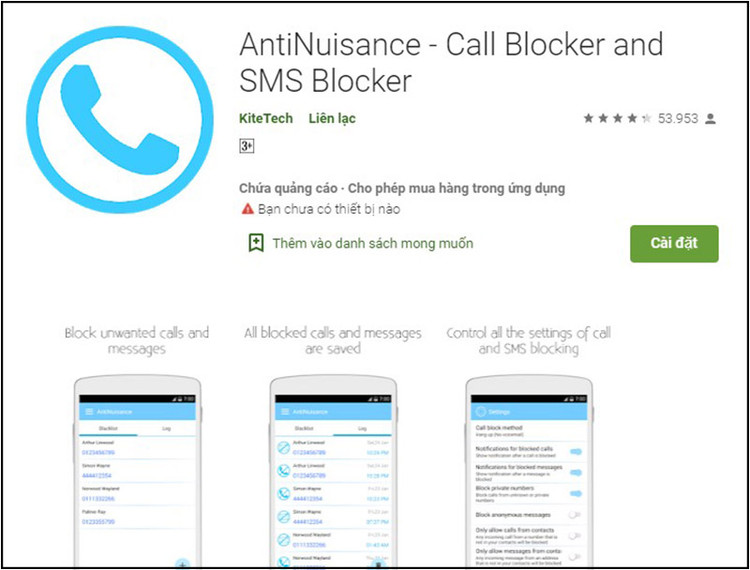 AntiNuisance là ứng dụng chặn cuộc gọi không mong muốn và các tin nhắn rác trên điện thoại. Ảnh minh họa