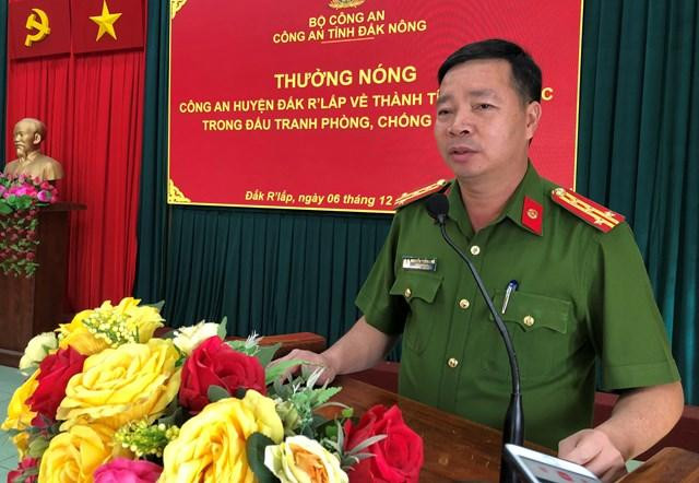 Đại tá Nguyễn Tường Vũ, Phó Giám đốc Công an tỉnh đã ghi nhận, biểu dương những kết quả, thành tích nổi bật của các đơn vị.