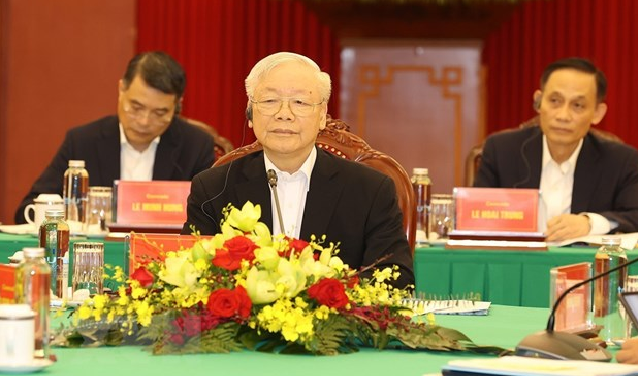 Tổng Bí thư Nguyễn Phú Trọng phát biểu tại cuộc gặp. Ảnh: Trí Dũng/TTXVN.