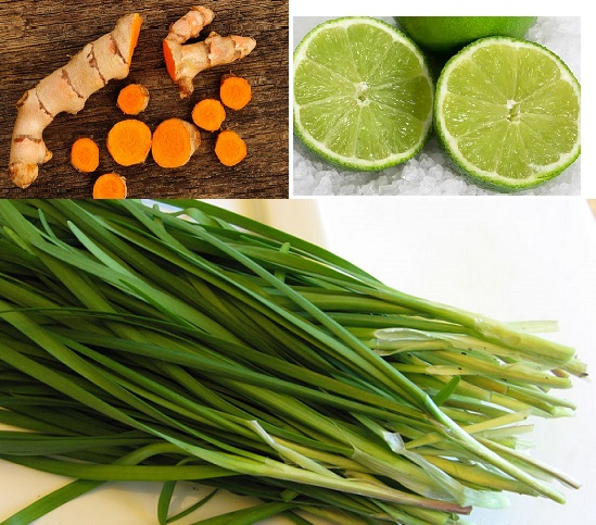 Lá hẹ tươi kết hợp nghệ và chanh. Ảnh minh họa