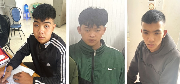 Các đối tượng Huy, Duy và Hiếu tại cơ quan Công an.