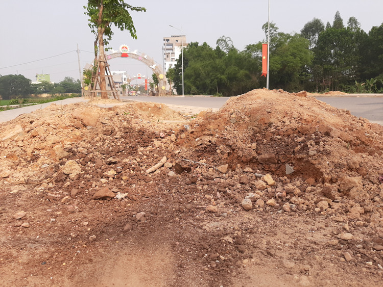 Ụ đất nhô cao trên vỉa hè.