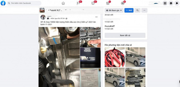 Bài đăng về việc động cơ Suzuki XL7 có vệt thấm dầu nhận được nhiều sự quan tâm của người dùng.