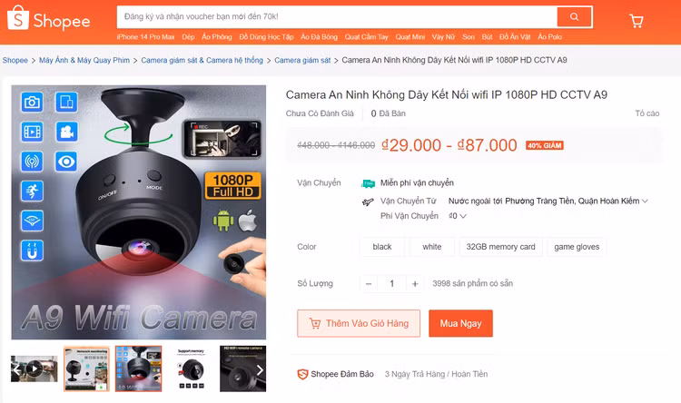Camera an ninh không dây kết nối wifi IP 1080P HD CCTV A9 giá bán chỉ từ 29.000đ đến 87.000đ được rao bán trên trang Shopee. Camera an ninh không dây kết nối wifi IP 1080P HD CCTV A9 giá bán chỉ từ 29.000đ đến 87.000đ được rao bán trên trang Shopee.