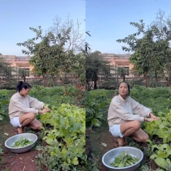 Moi mat ngam vuon rau xanh muot tai que nha cua H'Hen Nie