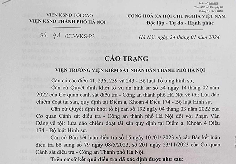 Một phần cáo trạng truy tố bị can Phạm Văn Đảng (SN 1991).
