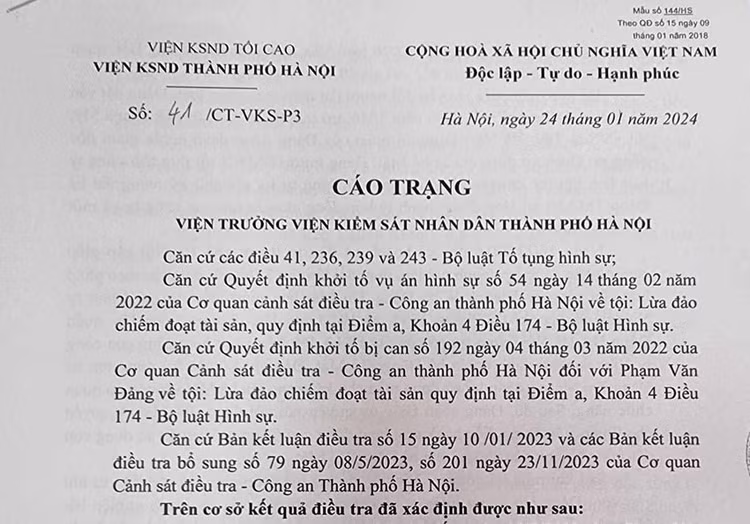Một phần cáo trạng truy tố bị can Phạm Văn Đảng (SN 1991).