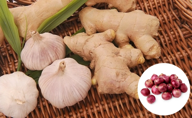 Nguyên liệu làm canh gừng, hành, tỏi phòng ngừa bệnh cúm.