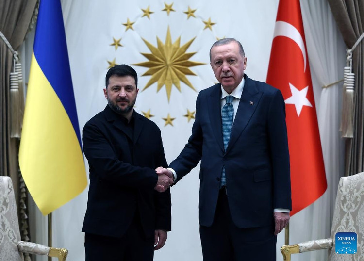 De Turkse president Recep Tayyip Erdogan (rechts) en de Oekraïense president Volodymyr Zelensky. Foto: Xinhua. ukraine.png