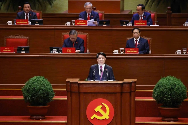 Đồng chí Lương Cường, Ủy viên Bộ Chính trị, Chủ tịch nước trình bày Diễn văn khai mạc Đại hội.