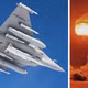 Máy bay Rafale mang tên lửa hạt nhân ASMP-A (bên trái) và vụ nổ hạt nhân.