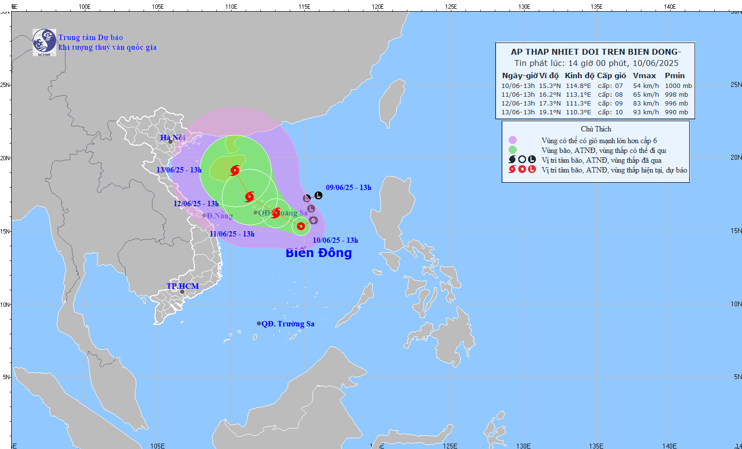 Áp thấp nhiệt đới trên Biển Đông dự báo mạnh lên thành bão