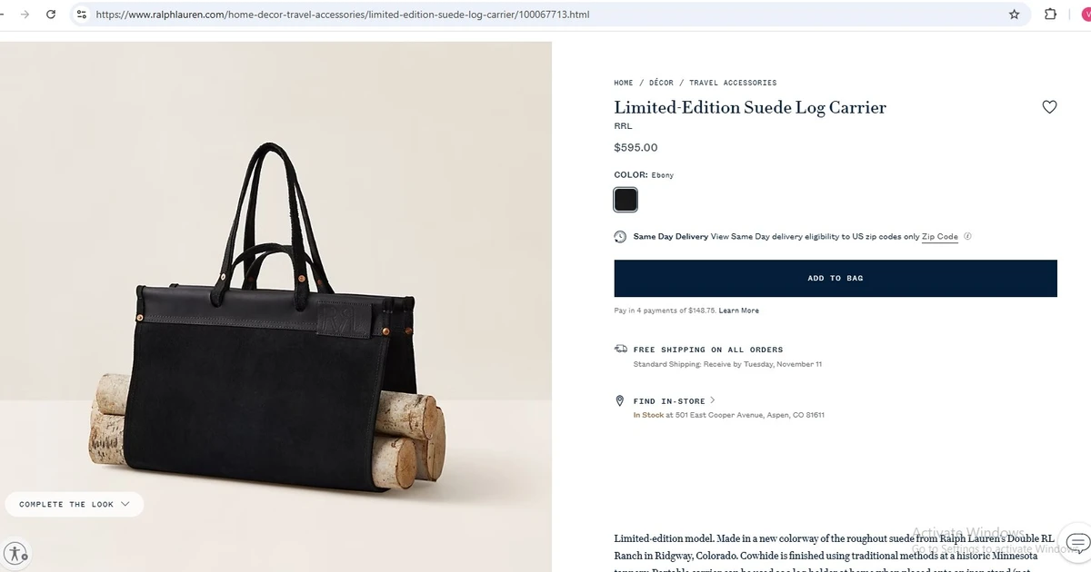 Túi đựng củi phiên bản giới hạn giá hơn 15 triệu đồng